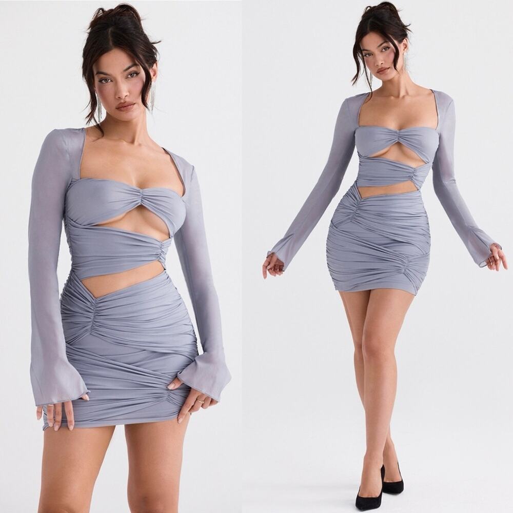 House of CB Camille Dove Grey Real Silk Mini Dress M